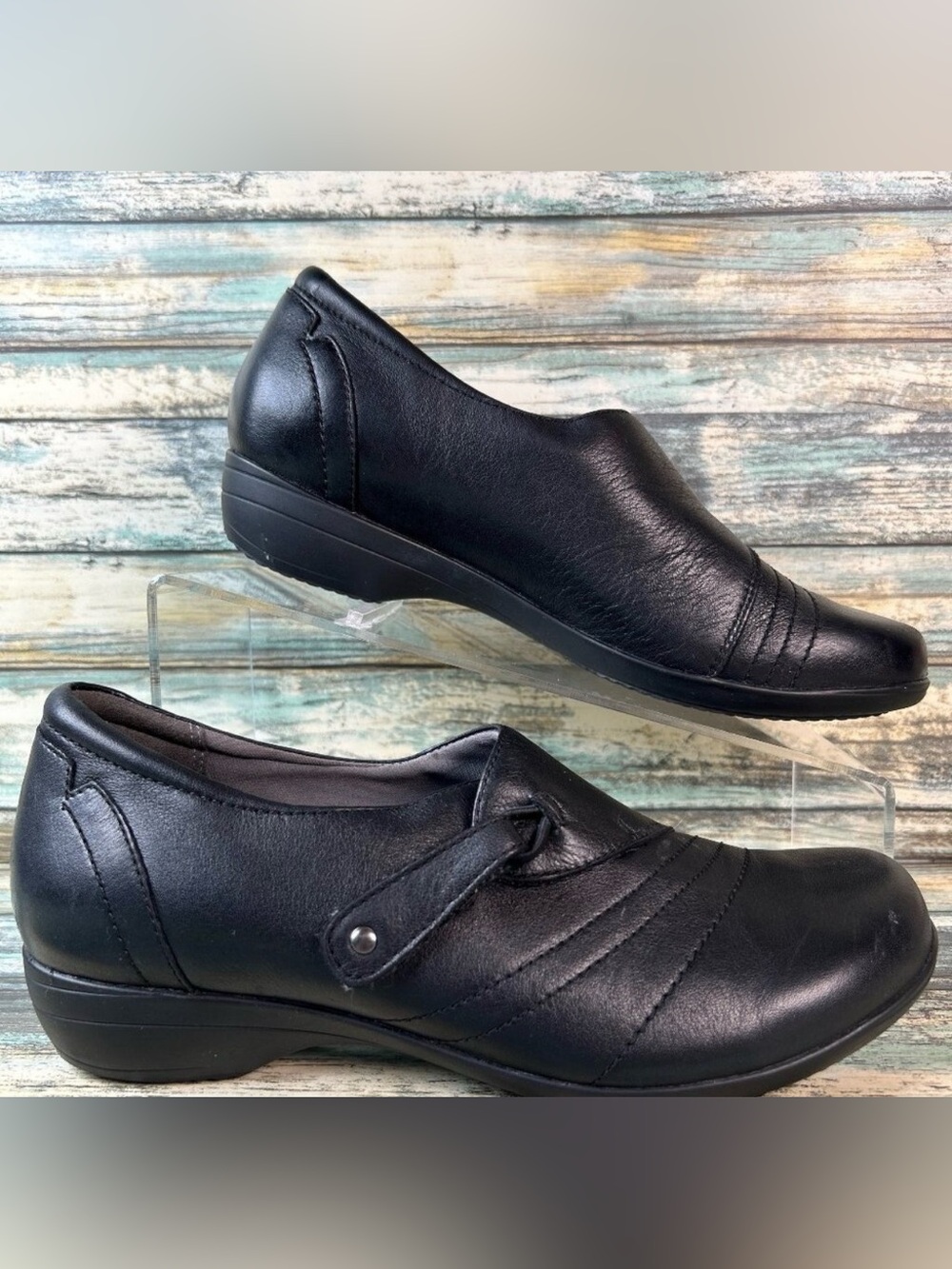 Dansko Loafers Womens 6.5-7 Black Leather Comfort Dress Work Shoes Hook & Loop